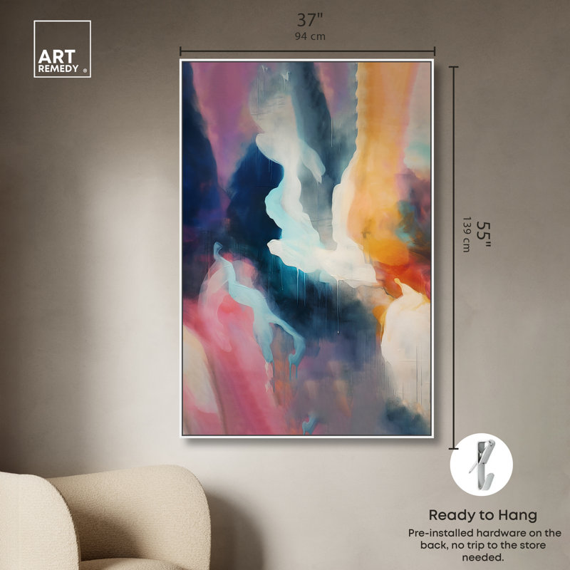 Art mural rétro moderne abstrait Boreal, H 55 po x l 37 po, Cadre blanc