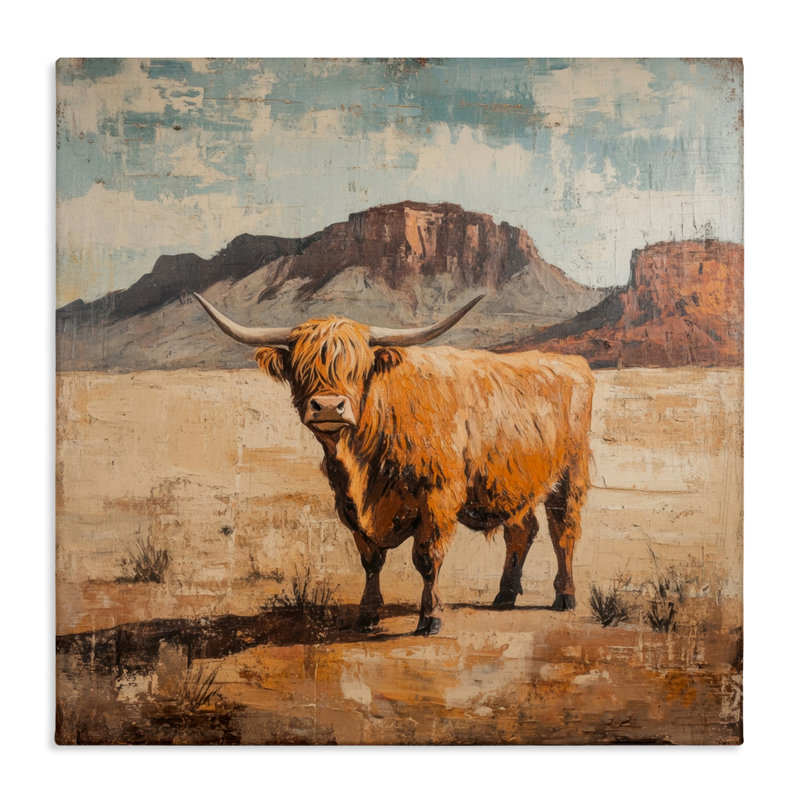 Toile de vache du désert, design par Petal Prints Design, H 30 po x l 30 po