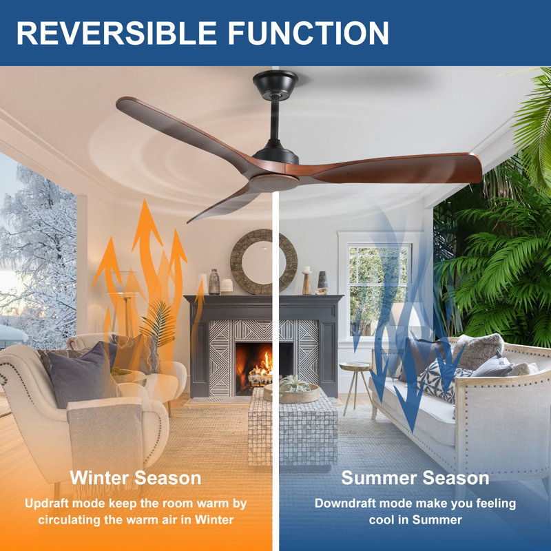 52'' Black and Walnut Ceiling Fan Indoor/Outdoor Fan for Patios with Remote Control 6-Speed Mute Reversible Motor Timer
