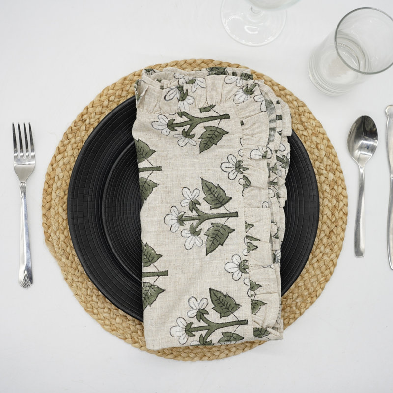 Fabdivine Artistic Hand Print set of 12 Elegant Frill Napkin Decorative for Home,Dining Table, Chahat
