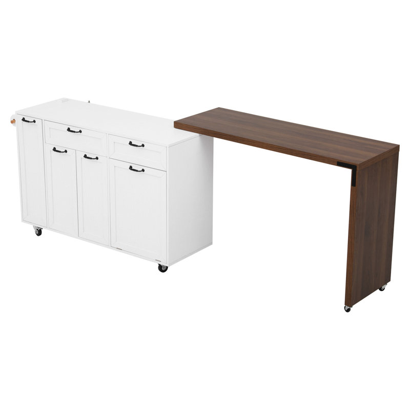 102.3" Kitchen Island With Extendable Dining Table, Walnut/White