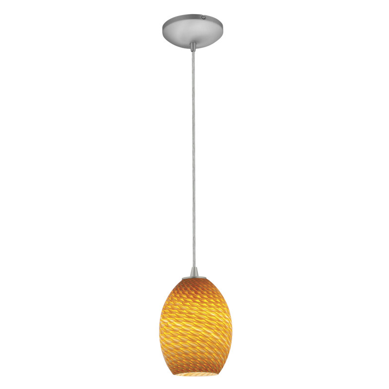 Norby 1 - Light Single Pendant, Brushed Steel, Amber Firebird