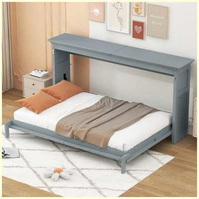 Lit escamotable simple gris, pliable dans l'armoire pour économiser de l'espace