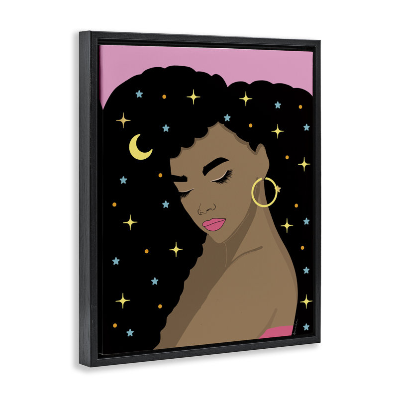 Femme aux cheveux étoilés, Cadre flottant noir de jais, H 21 po x l 17 po