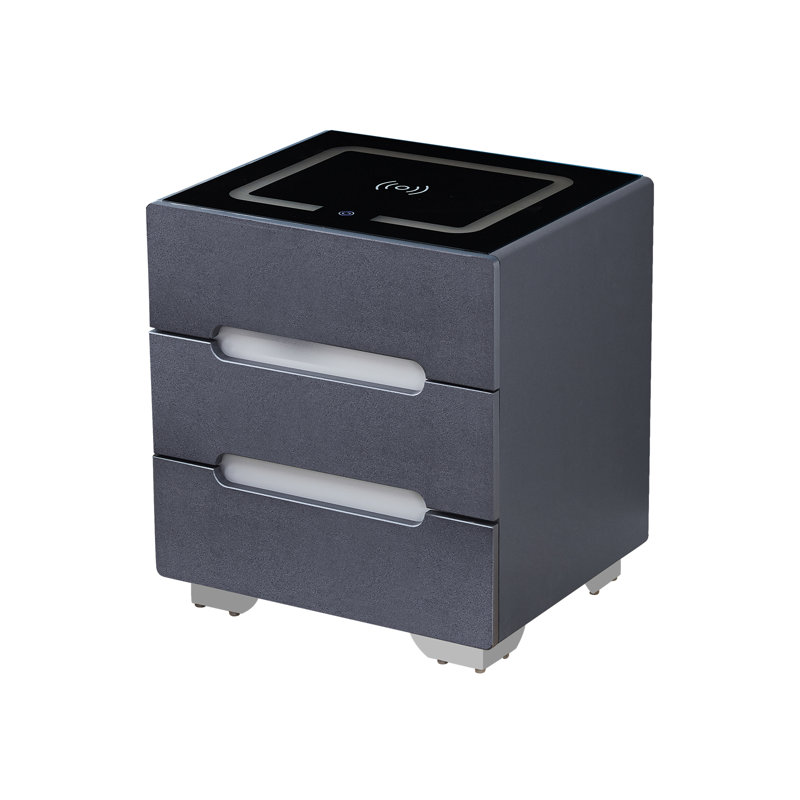 Anabela 50cm W Manufactured Wood Bedside Table, Dark Grey, Black
