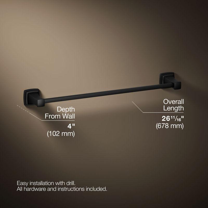 Riff Wall Mounted Towel Bar, Matte Black, 24"W