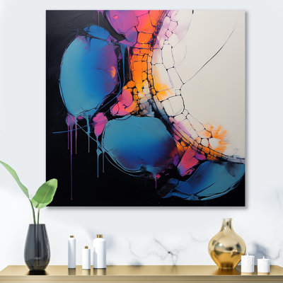 Blue And Pink Cubist Ink Expression III - Fractal Metal Wall Art Print