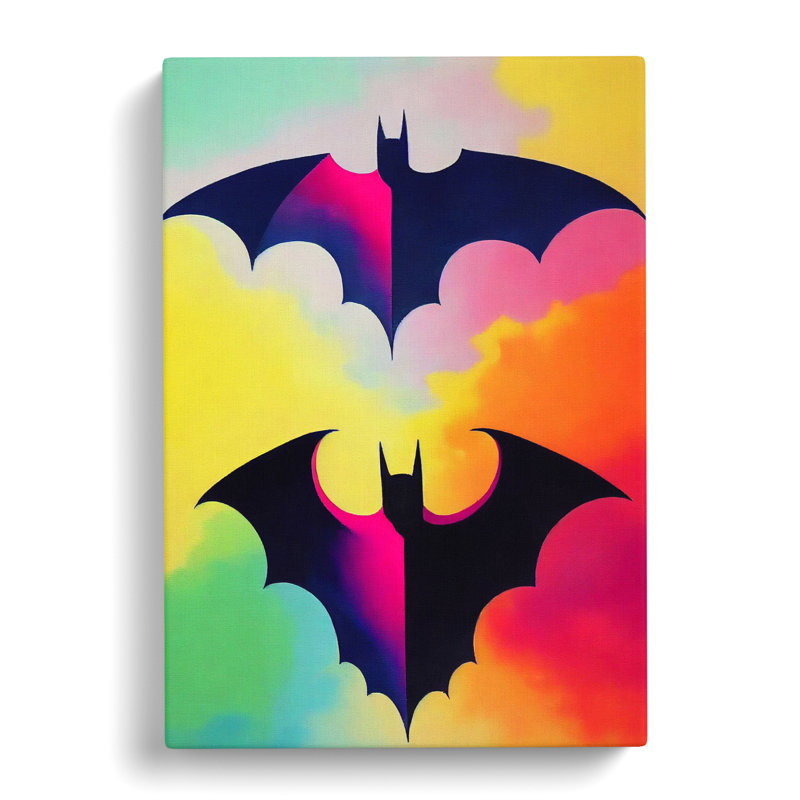 Two Colourful Bats - Wrapped Canvas, 50cm H x 35cm W x 3cm D