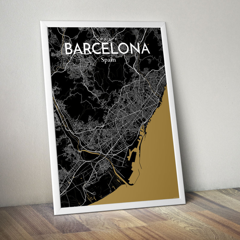 Barcelona City Map - No Frame Print, 60.2 cm H x 27.9 cm W x 0.1 cm D