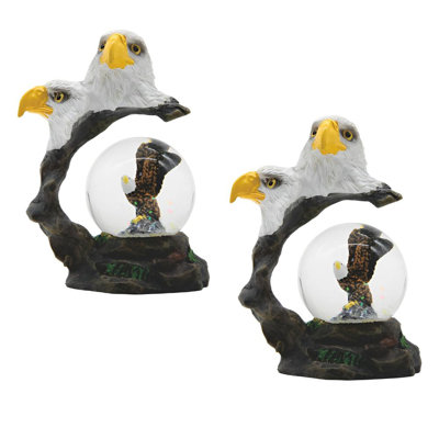 "2-PC Set" ICE ARMOR 4.25"H Eagle Glitter Snow Globe Statue Sculpture Ornament Decoration Home/Room Decor and Unique Gift Ideas for Housewarming, Holidays and Birthdays Great Collectible Addition