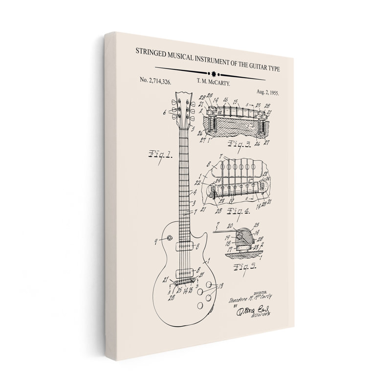Guitar Blueprint No1, Unframed, Canvas, 12"H x 16"W
