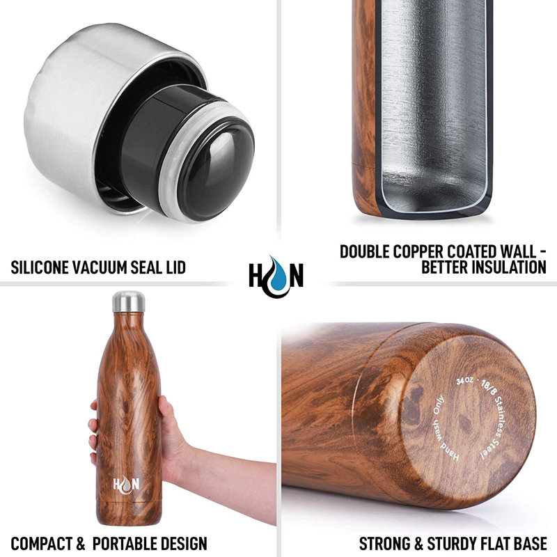 Hydration Nation 34oz Wood Grain Stainless Steel Insulated Water Bottle