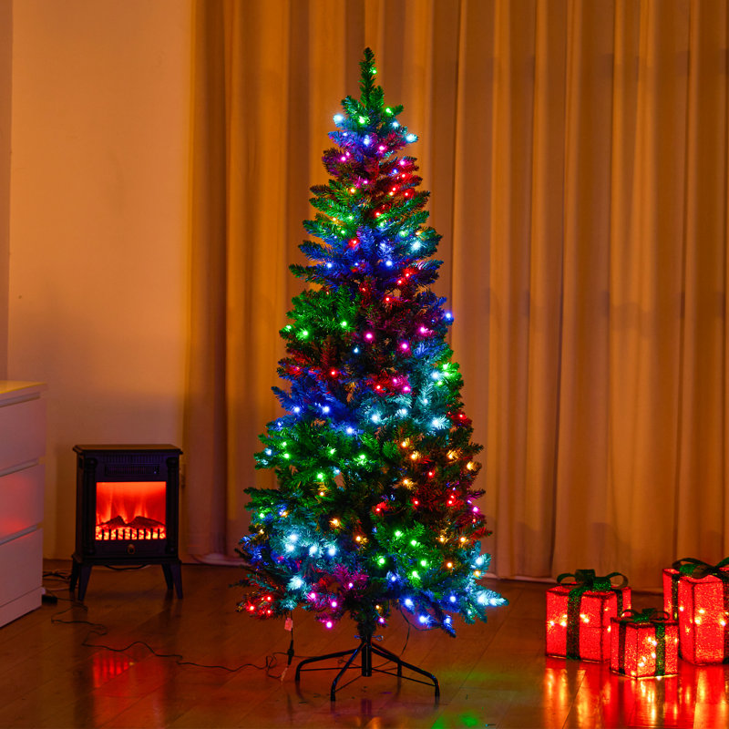 Sapin de Noël artificiel mince en PVC préilluminé de 2,3 m. Sapin de Noël intelligent aux couleurs RVB changeantes., 7,5 pi