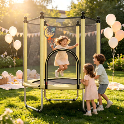 SUMIJ 48" Trampoline for Kids with Enclosure and Basketball Hoop – Toddler Mini Bouncer