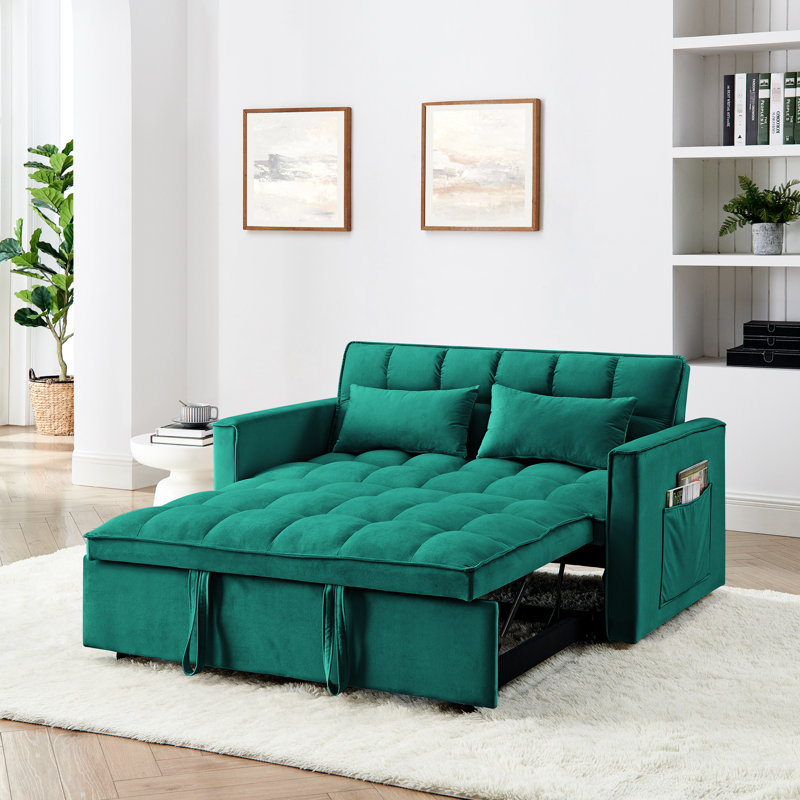 Lit de 54,33 pouces avec fonction pliable, 3 longueurs. Velours à dossier réglable coulissant. Look contemporain. Confortable. Positions. Tissu doux et pieds en plastique. 2 coussins. Fonction essentielle du salon,