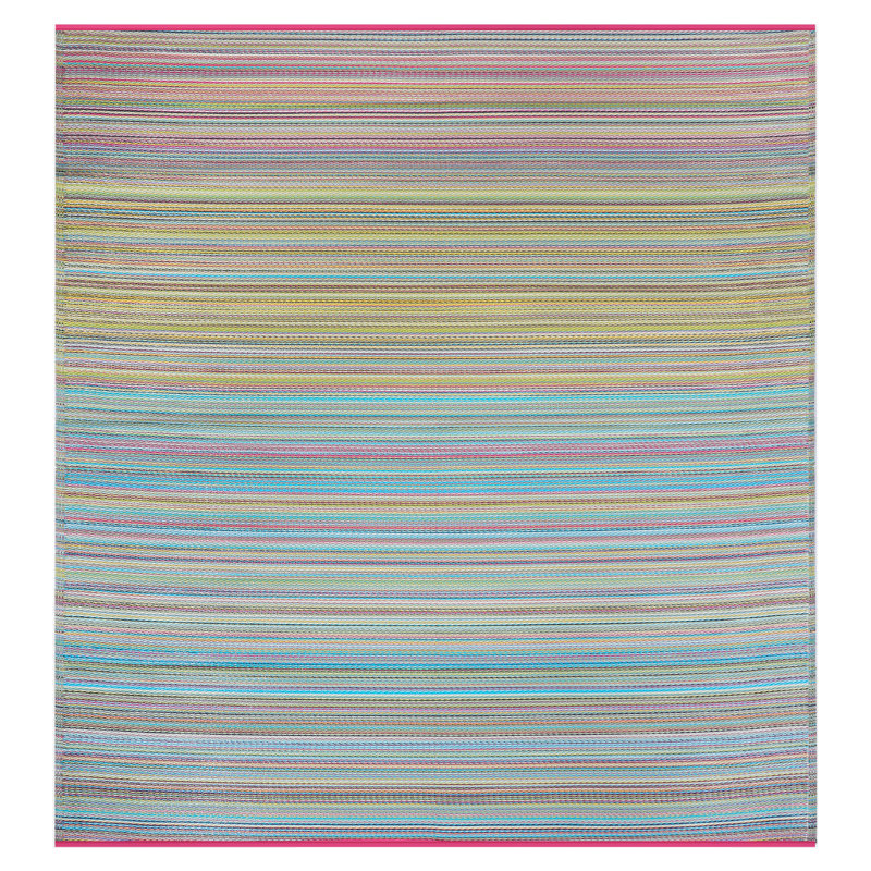 Stripe Colorful Bohemian Outdoor Rug - Waterproof, Crease-Free Fade Resistant, Reversible - Recycled Plastic - Patio Porch Balcony Deck Yard Garden - Cancun Candy