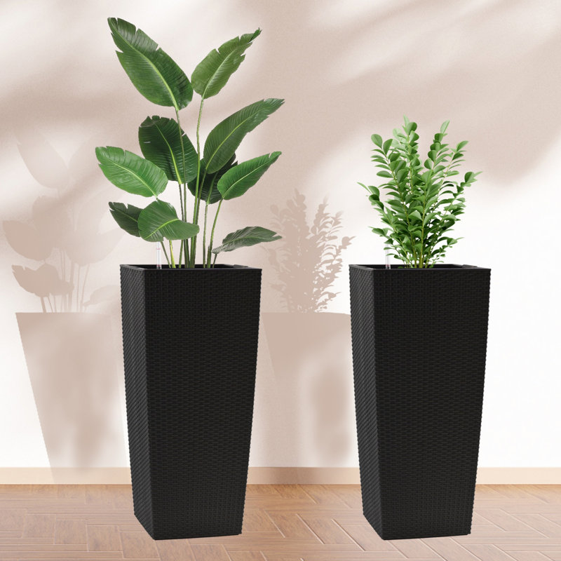 Single Square Planter, Plastic Planter For Home And Garden, 30.12" H x 15.35" W x 15.35" D, Black