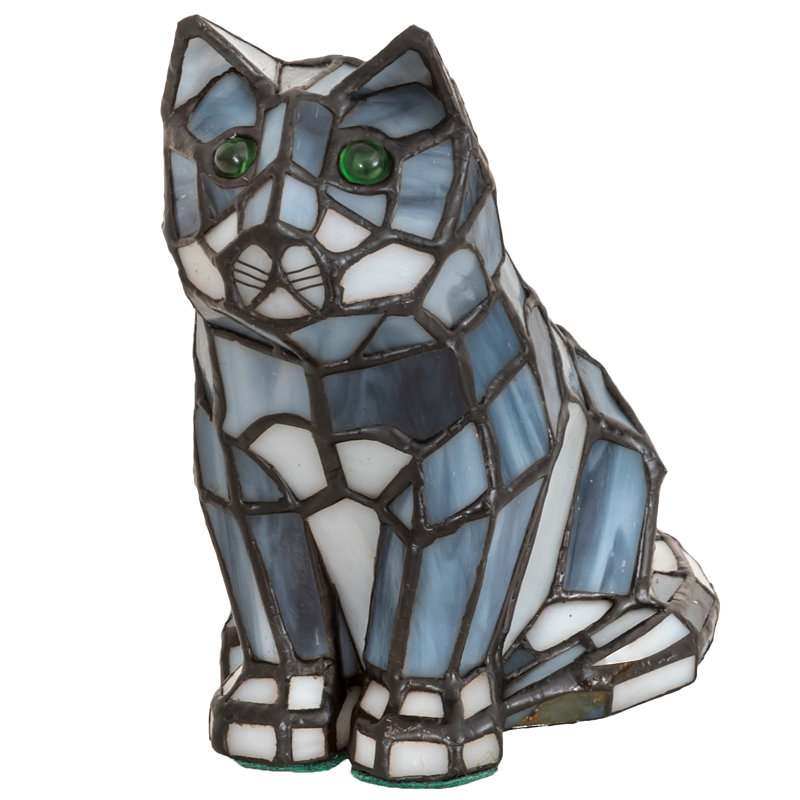 Charming Noir 1-Light Black Stained Glass Cat Shelf Accent Lamp