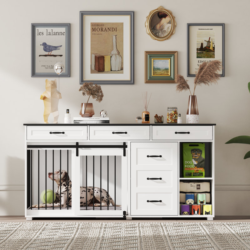 3 Drawer Two Compartment Dog Crate, White