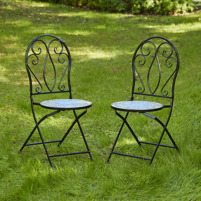 Ensemble de 2 chaises bistro vertes pliantes en métal de 36,5 po de hauteur avec siège en céramique