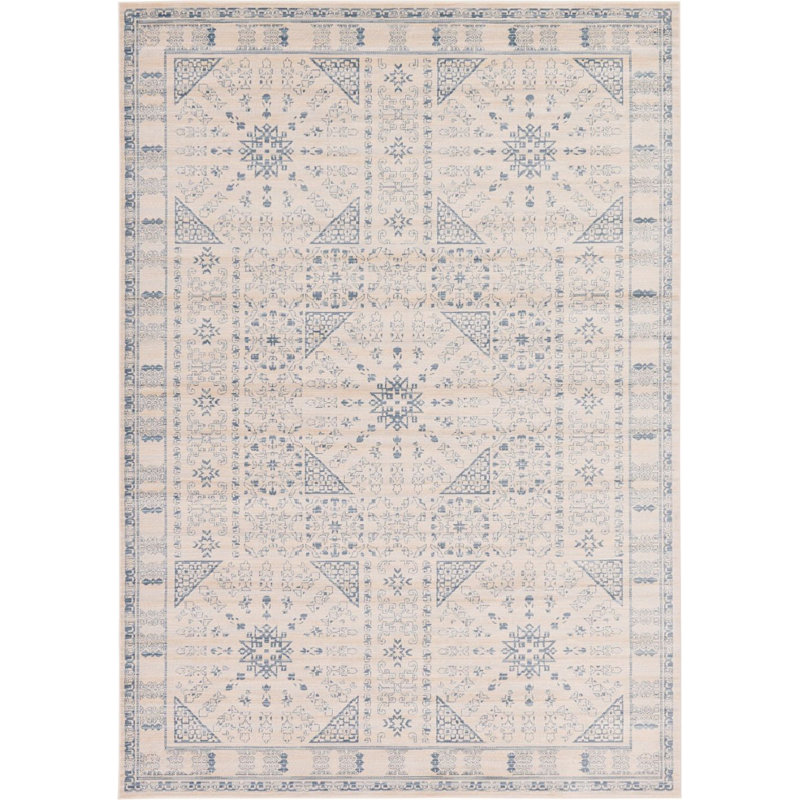Tapis oriental ivoire / bleu Iyanna, Rectangle 5 pi x 8 pi
