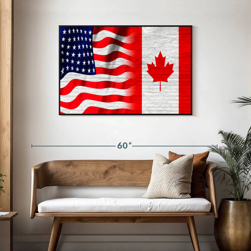 Borges, drapeau américain et canadien, H 29 po x l 43 po