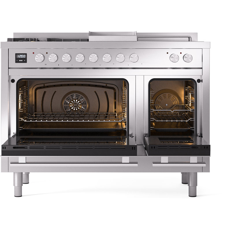 ILVE Professional Plus II 48 Dual Fuel Range, 5 Sealed Burners, Griddle (Stainless Steel), Stainless Steel, Natural Gas