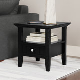 Acadian Solid Wood Transitional End Table with Drawer and Open Shelf
