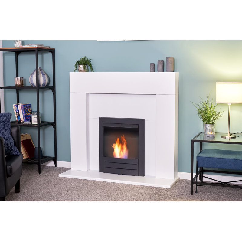Adam 121cm W Pure White Bio-Ethanol Fireplace with 6000 BTU