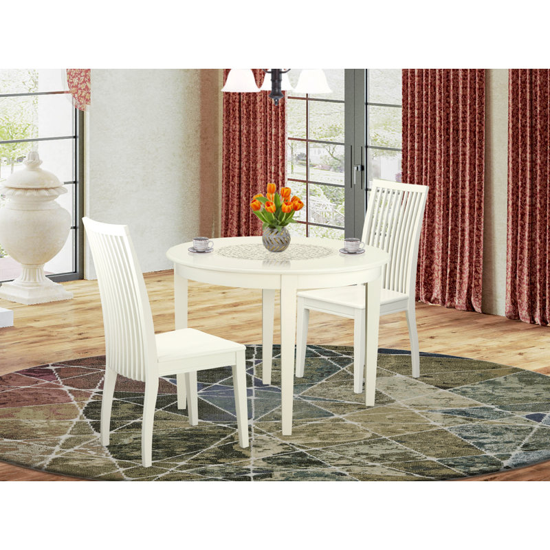 3 Piece Kitchen Table Set for Small Spaces Contains a Round Dining Room Table and 2 Dining Chairs, Linen White