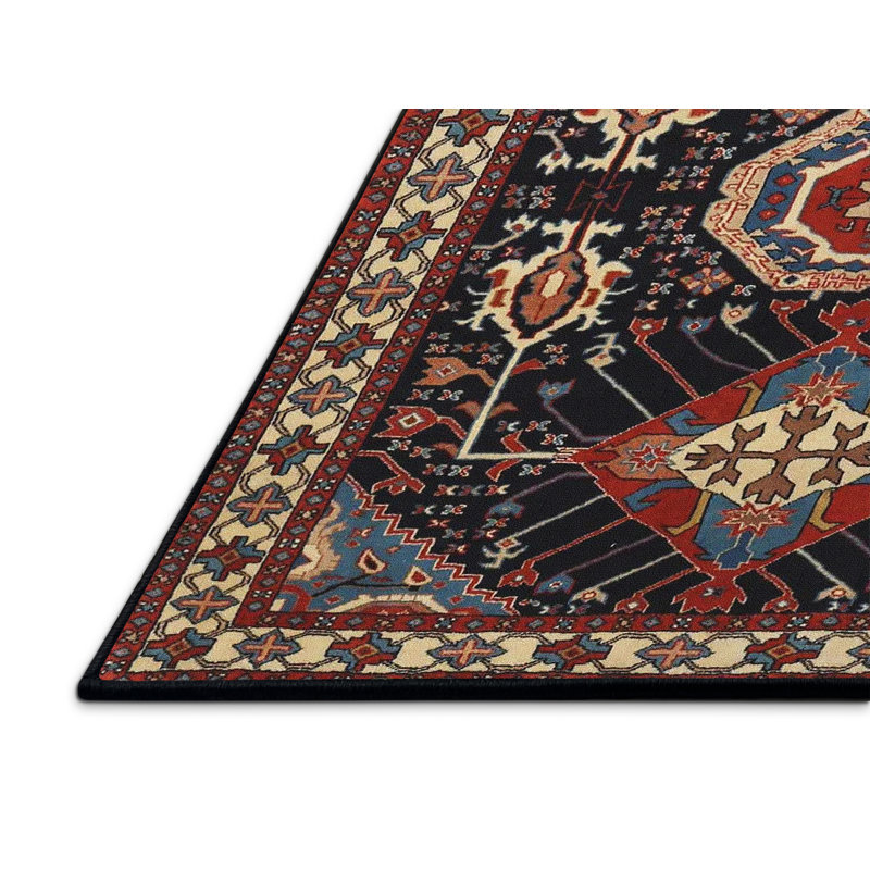 Tapis noir/rouge/beige traditionnel Miky, Rectangle 3 pi x 5 pi