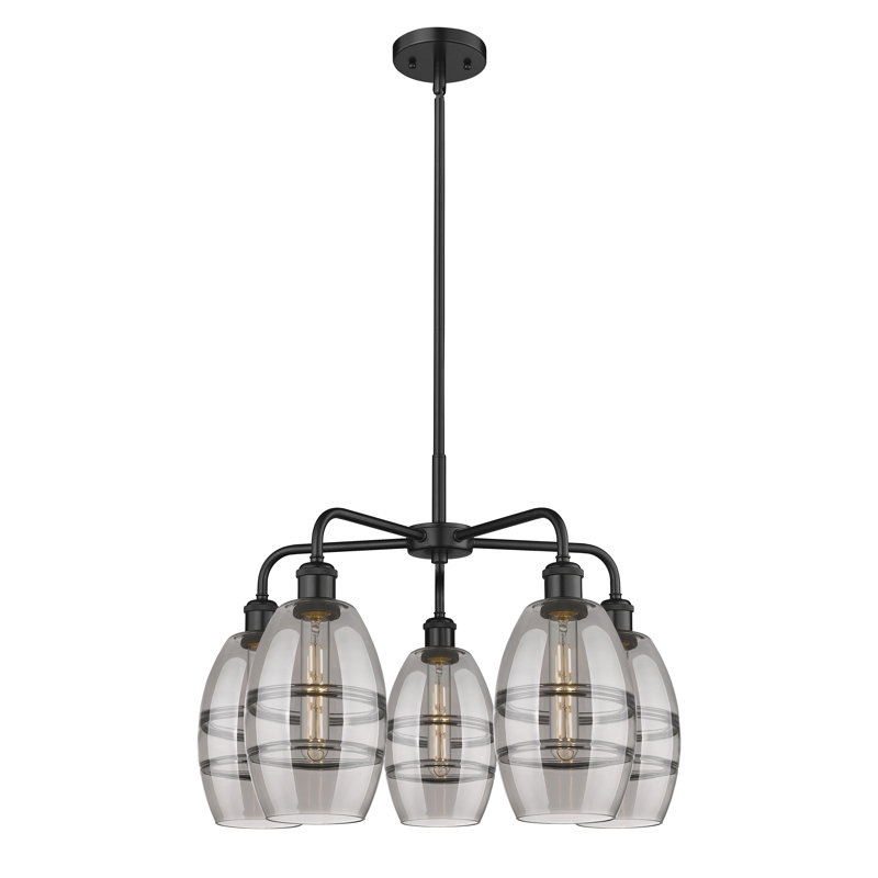 Lustre rond / ovale à abat-jour 5 lumières, Gris fumée clair, H 13,63 po x l 23,88 po x P 23,88 po, Noir mat