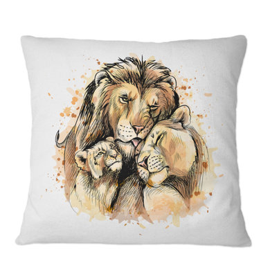 Family of Lion and Cubs - Coussin décoratif imprimé traditionnel