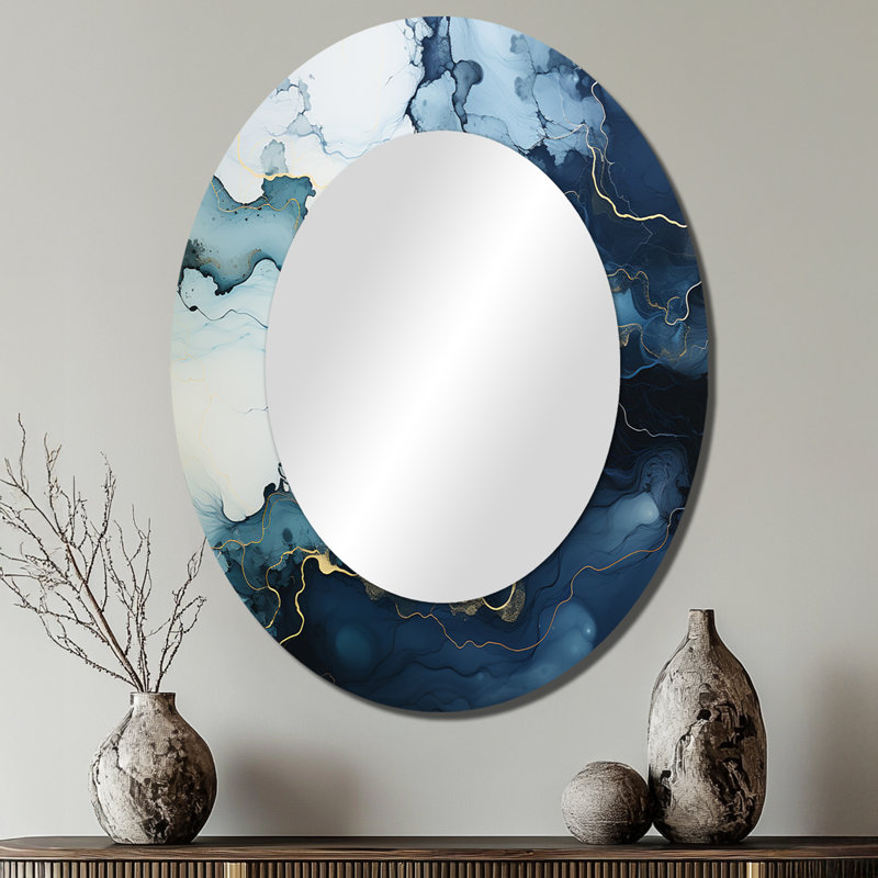 River Embrace II - grand miroir mural River, miroir traditionnel unique, impression d'art en métal, 40 po x 30 po, Ovale