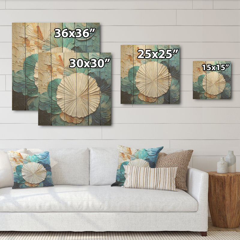 Coastal Mosaic Seacreatures - coquillage sur bois de pin naturel, H 15 po x l 15 po