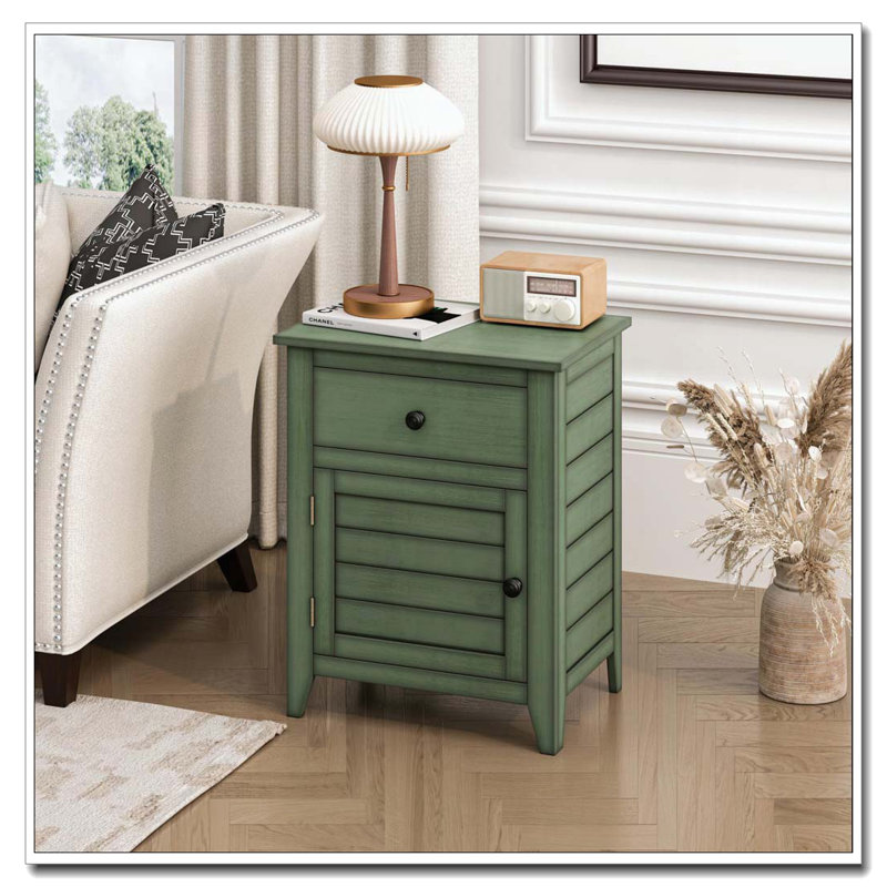 Storage Nightstand,End Table, Antique Green