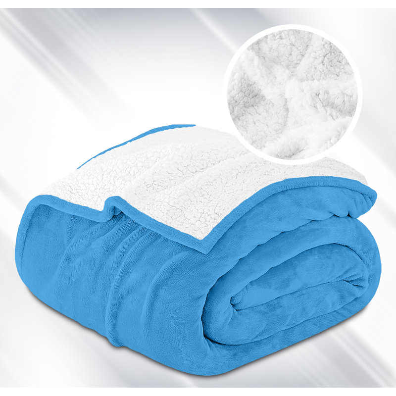Luxury Sherpa Fleece Blanket – Soft, Warm & Cozy Reversible Throw For Bed & Sofa, 240cm x 200cm, Sky Blue