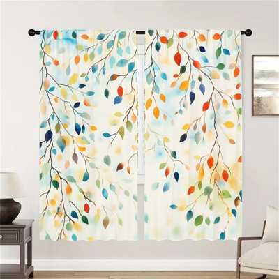 2 pièces de rideaux à motif de feuilles d'aquarelle, rideaux de fenêtre bohème à imprimé botanique vibrant pour le salon, la cuisine de la chambre à coucher, la décoration de poche de tringle, la maison esthétique, le traitement artistique modern
