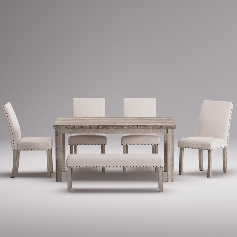 Fort 6 - Pieces Farmhouse Dining Set, Wooden Table with Chair and Bench Set for 6