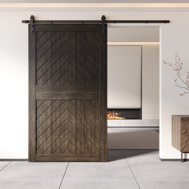 Porte de grange en bois de pin 4-en-1 de finition ébène et non assemblée de 48 po x 84 po Homacer de Homacer (usage intérieur seulement)