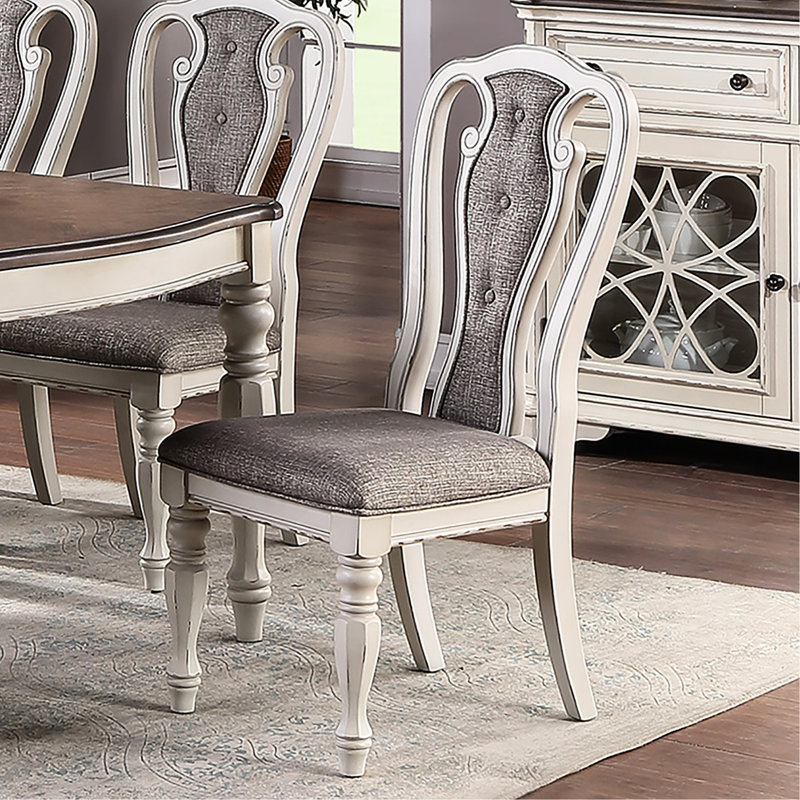 Paire de chaises de salle à manger rembourrées grises, accent blanc rétro, dossier, support en bois, capacité de poids de 200 lb, assemblage requis 2 avec revêtement, blanc, structure