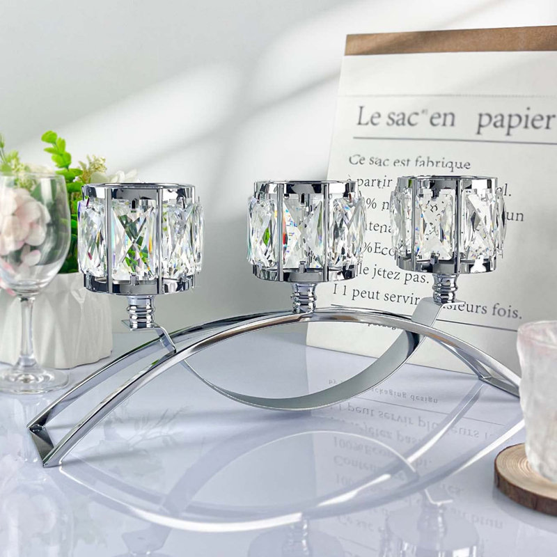 Bougeoirs en cristal à 3 bras, Argent argent