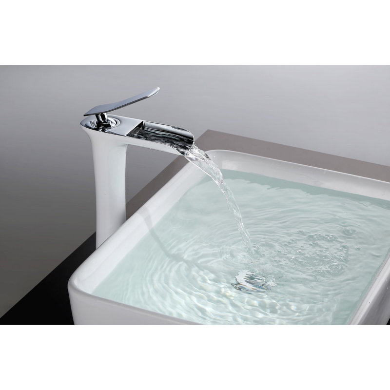 Modern Vessel Sink Faucet, Single Hole Single Handle Bathroom Tall Faucet with Waterfall Spout