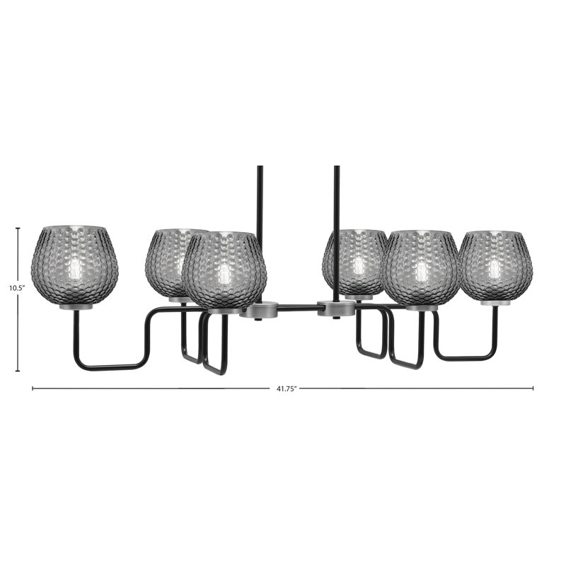 Luminaire îlot 6 lumières Amarmula, noir mat et finition graphite, verre texturé fumée 6 po, Transparent/noir, Noir / nickel