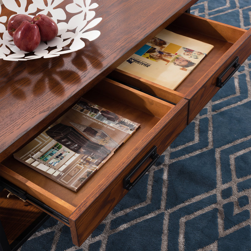 Ironcraft Solid Wood Coffee Table with Drawer in Mission Oak