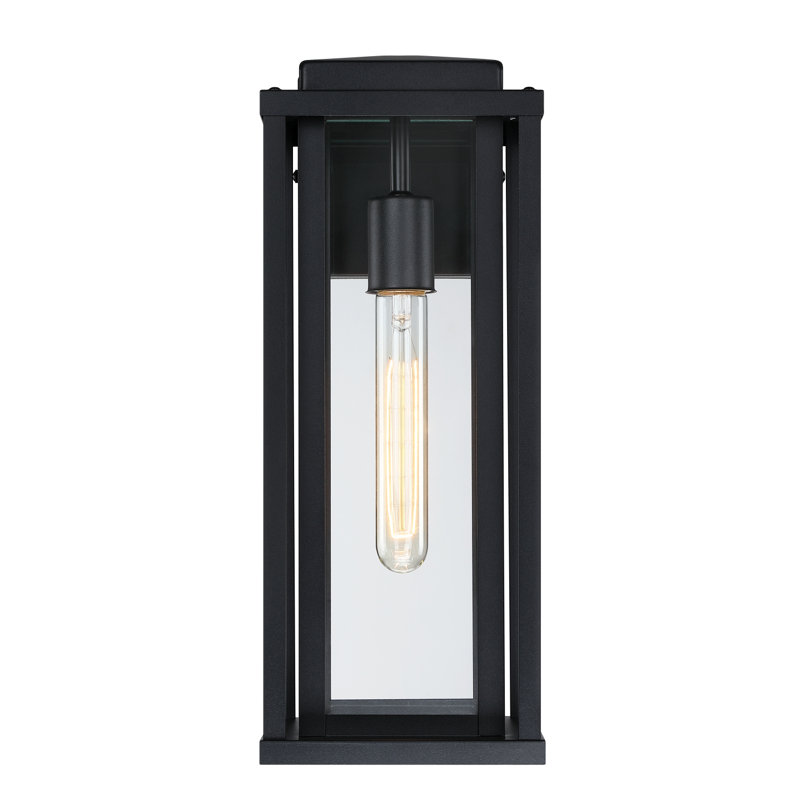 1-Light 15.5" Black Outdoor Wall Sconce with Glass Shade