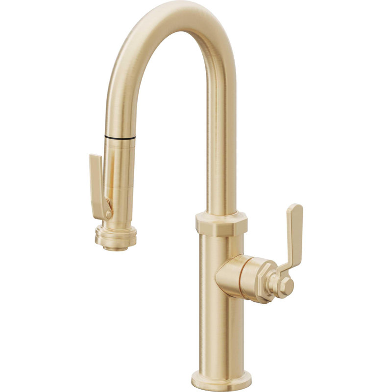 Pull-Down Prep/Bar Faucet With Squeeze Sprayer, Satin Brass