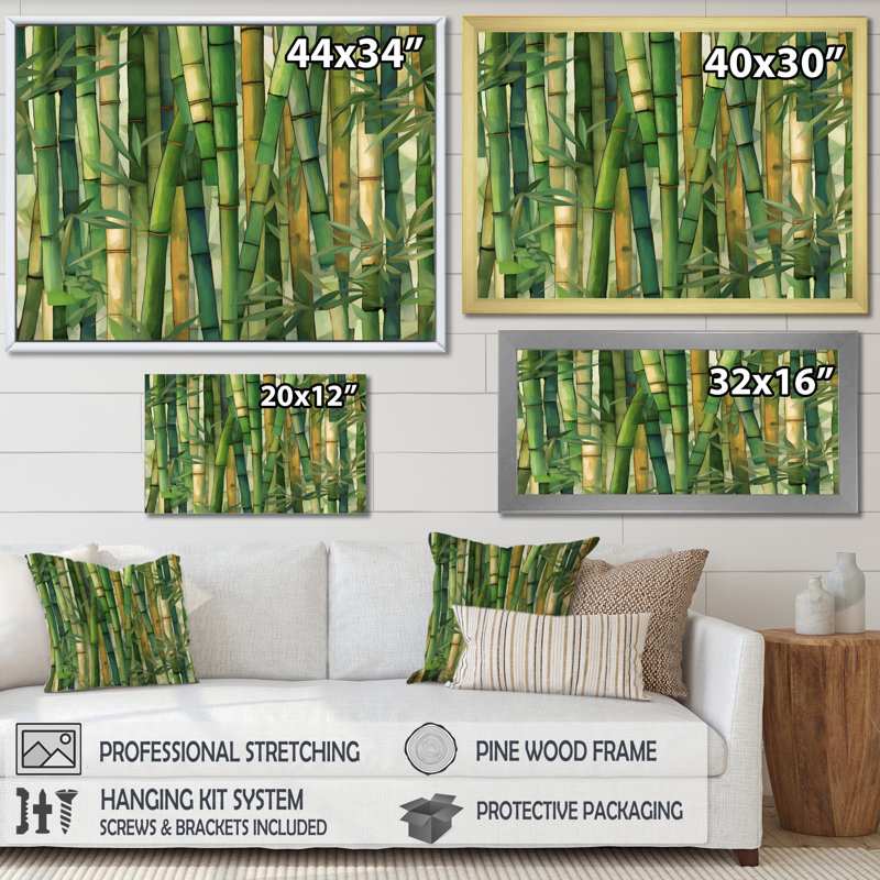 «Whispering Bamboo Geometric Patterns I», art mural sur toile de bambou_106670, H 12 po x l 20 po x P 1 po