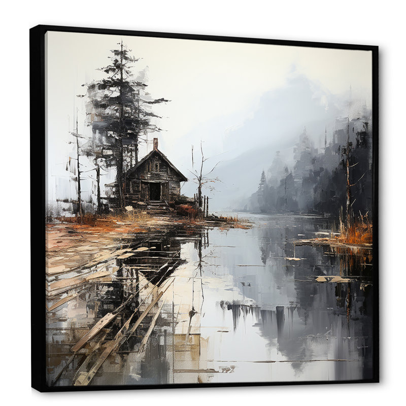 Art sur toile, «Moody Lakehouse Overcast I», Cadre flottant noir, H 30 po x l 30 po x P 1 po