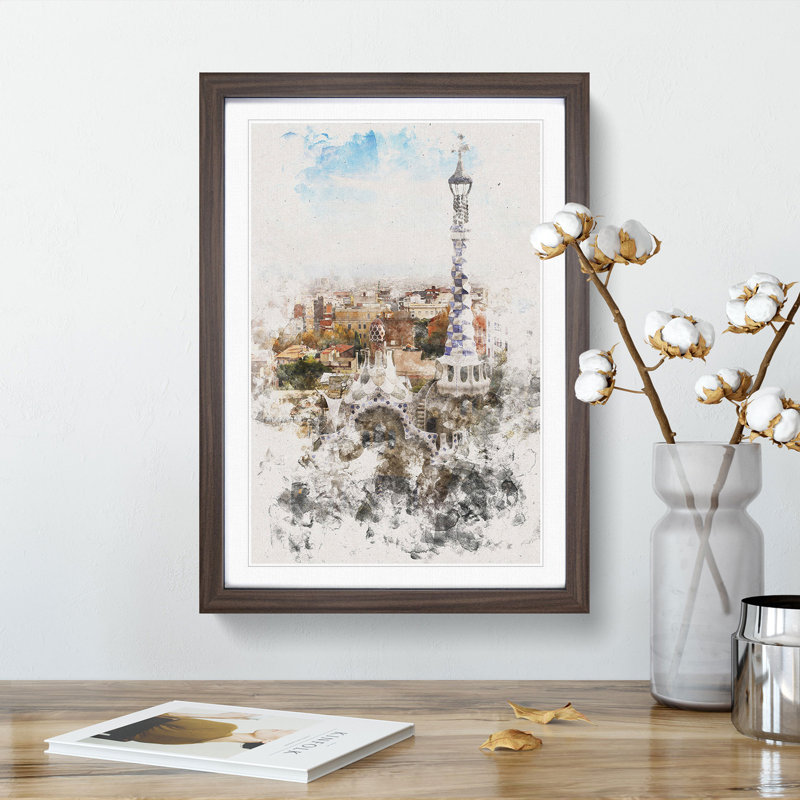Parc Guell in Barcelona Spain - Framed Print, 45cm H x 33cm W x 2cm D, Walnut Framed
